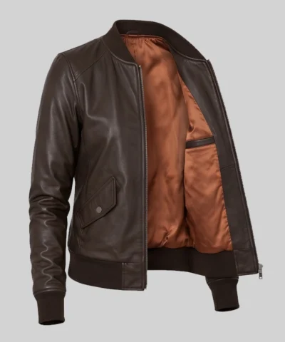 Women Brown Sheepskin Leather MA-1 Aviator Jacket