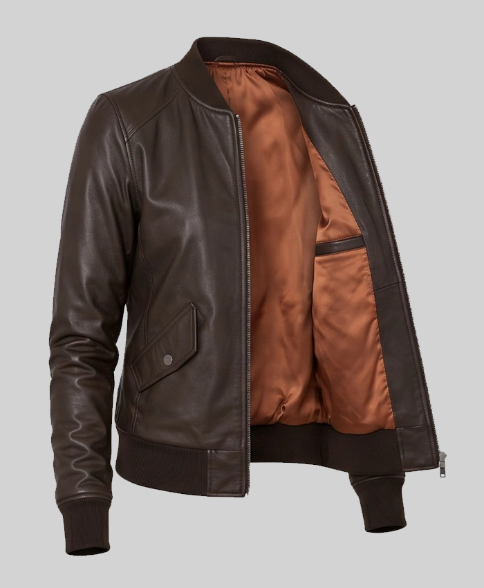 Women Brown Sheepskin Leather MA-1 Aviator Jacket
