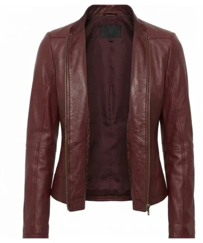 Women Burgundy Leather Jacket