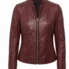 Women Cafe Racer Burgundy Leather Jacket