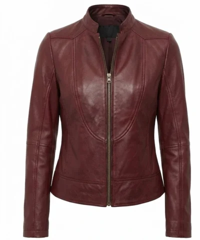 Women Cafe Racer Burgundy Leather Jacket