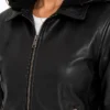 Women Leather Black Bomber Jacket With Removable Hood​