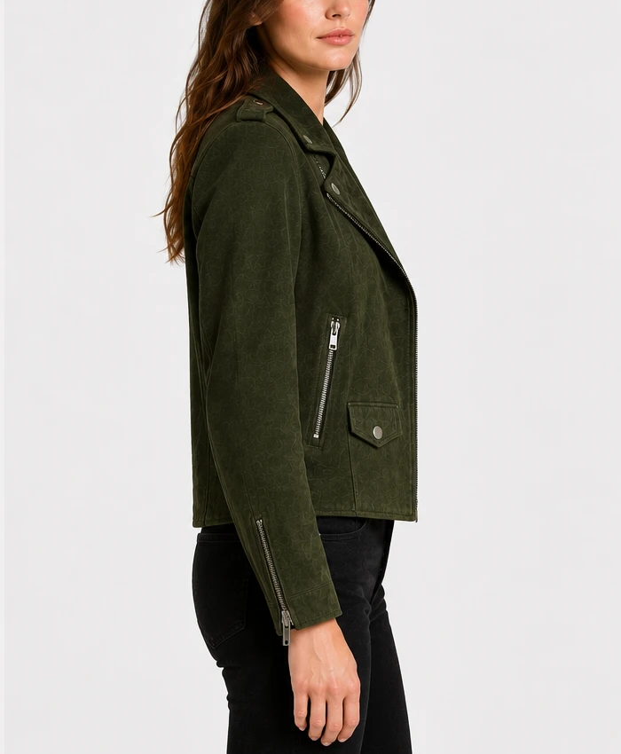 Armand Green Suede Biker Jacket for women
