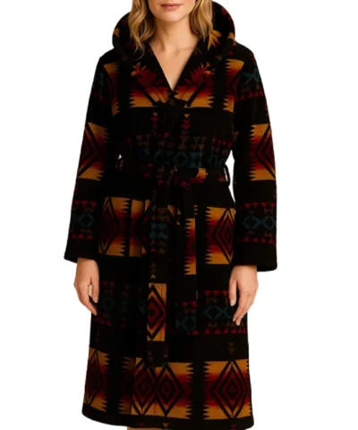 Womens Aztec Print Hooded Bathrobe