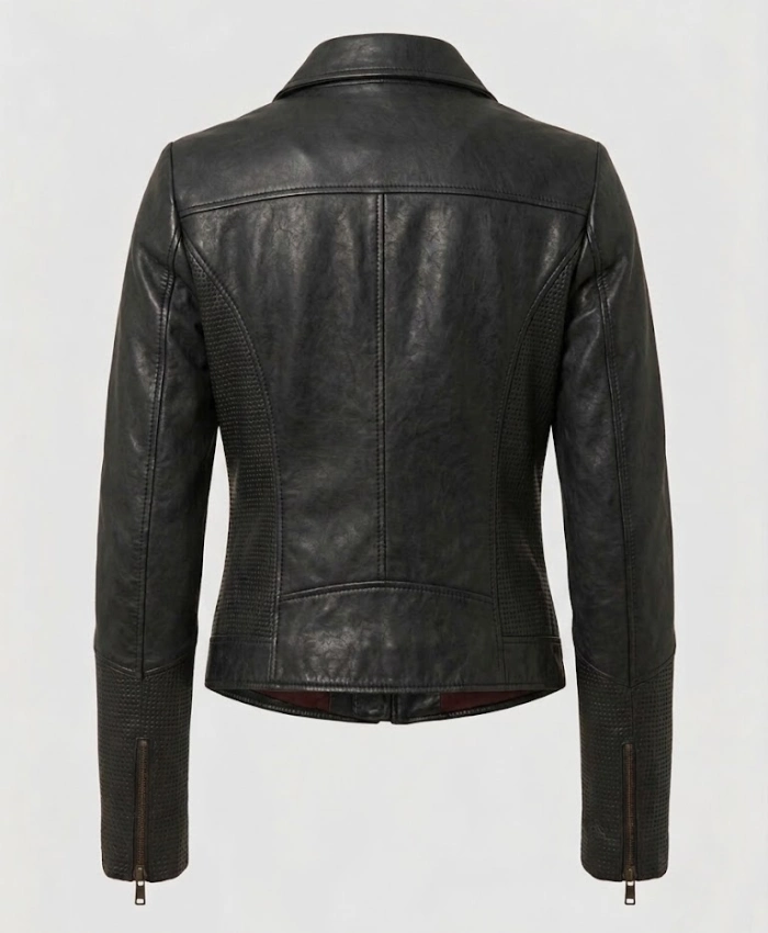 Womens Biker Black Cowhide Jacket