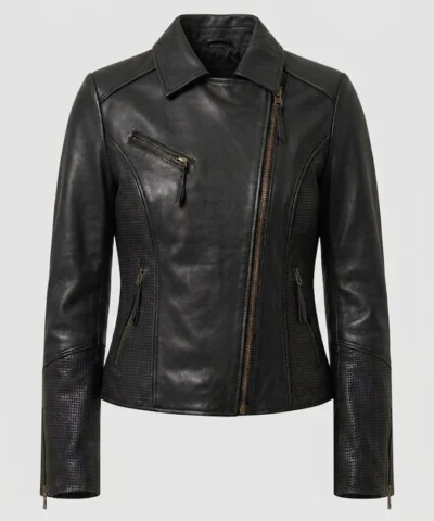 Womens Biker Black Cowhide Leather Jacket