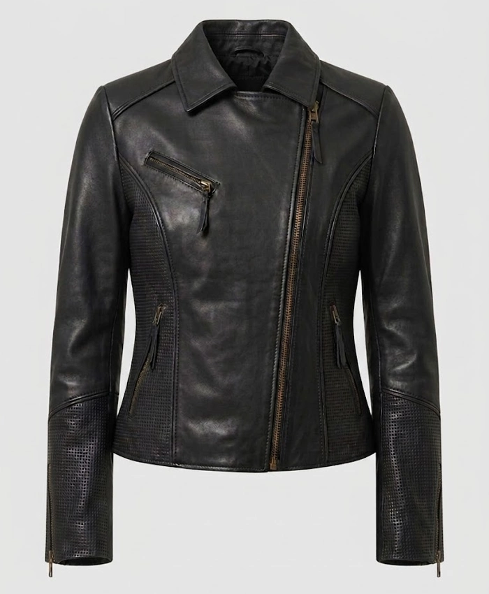 Womens Biker Black Cowhide Leather Jacket