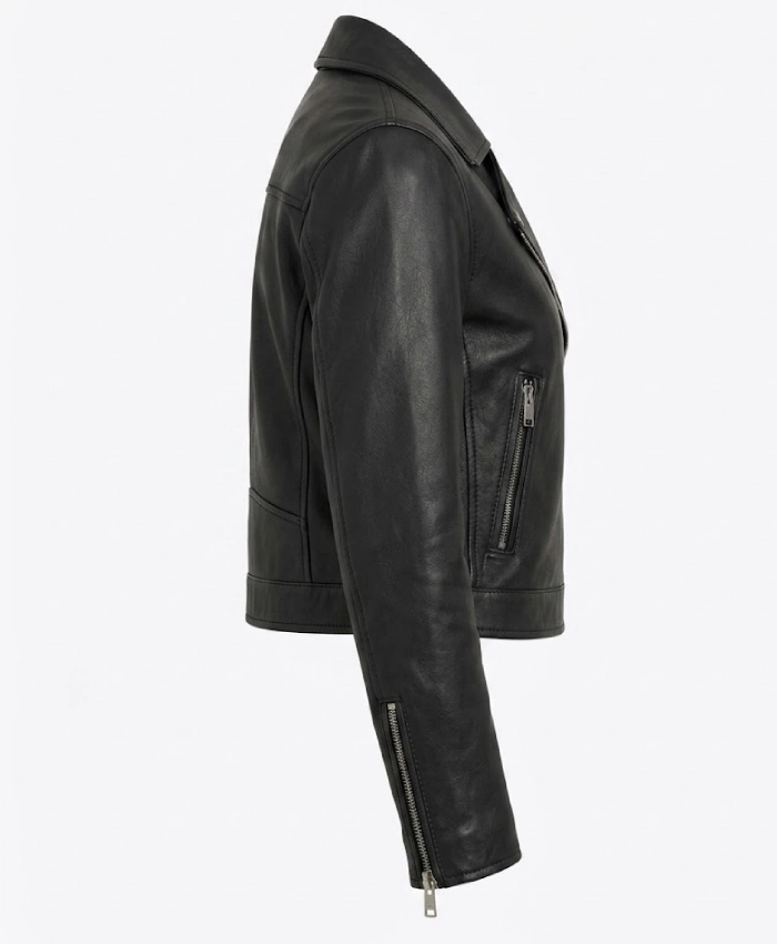Womens Biker Cropped Leather Jacket