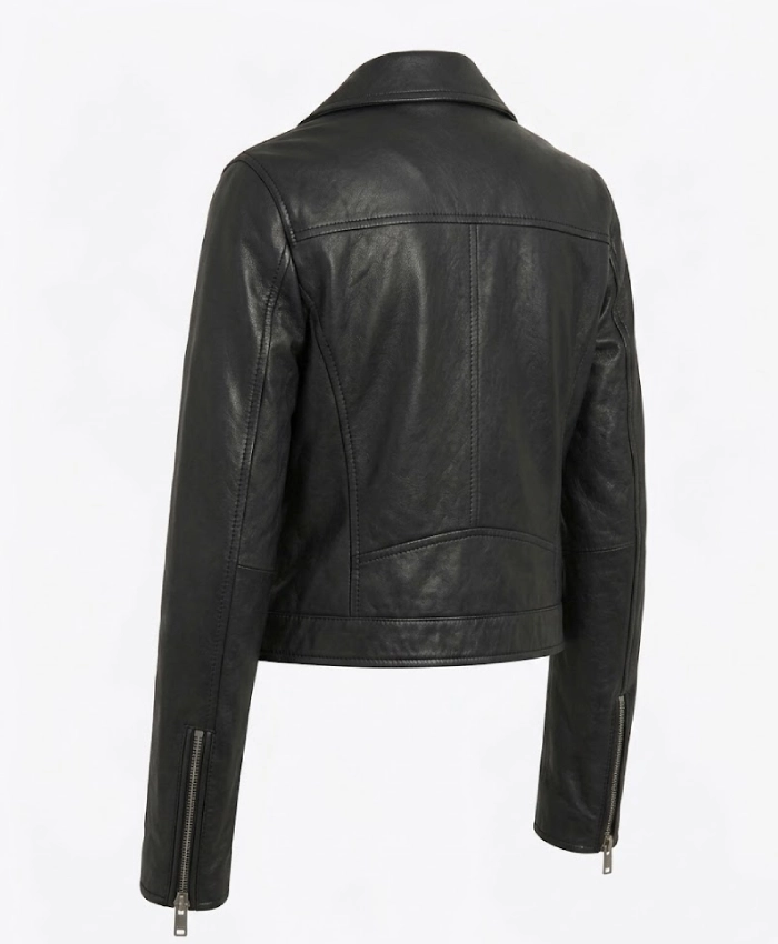 Womens Black Biker Cropped Jacket