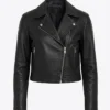 Womens Black Biker Cropped Leather Jacket