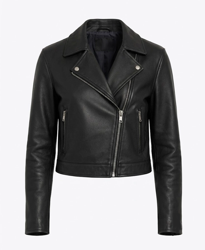 Womens Black Biker Cropped Leather Jacket
