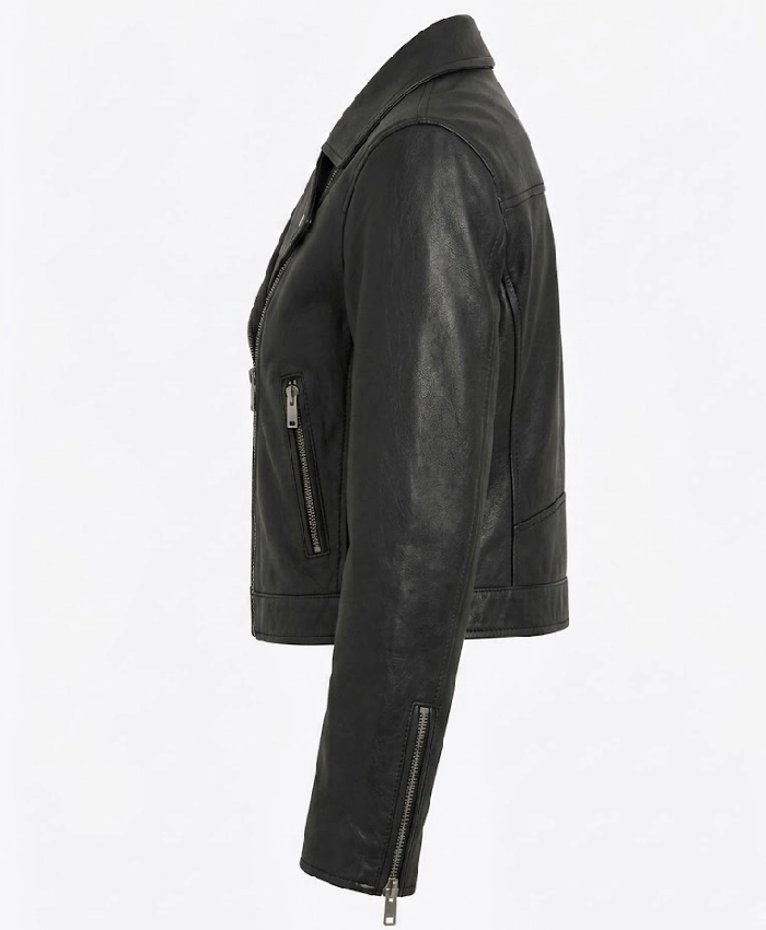 Womens Black Cropped Leather Jacket
