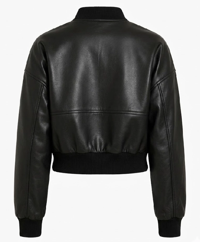 Womens Black Drop Shoulder Cropped Bomber Jacket