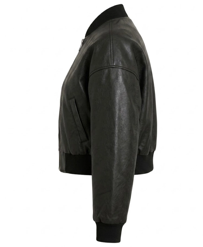 Womens Black Drop Shoulder Cropped Leather Jacket