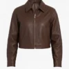 Womens Brown Cropped Leather Jacket