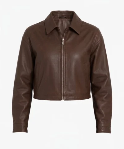 Womens Brown Cropped Leather Jacket