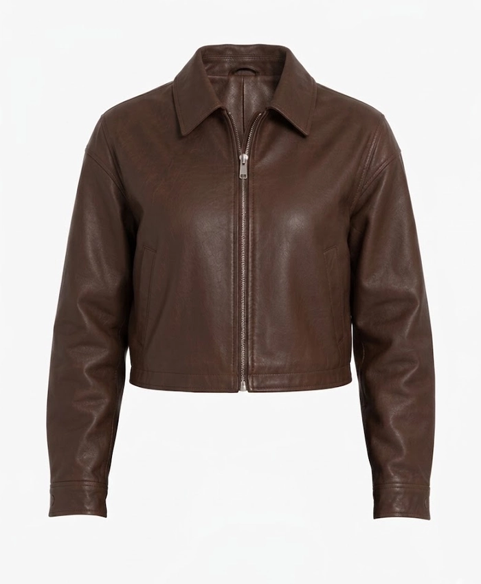 Womens Brown Cropped Leather Jacket