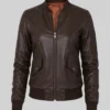 Womens Brown Sheepskin Leather MA-1 Aviator Jacket