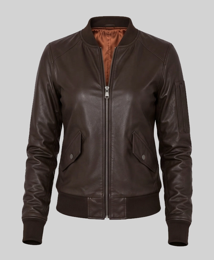 Womens Brown Sheepskin Leather MA-1 Aviator Jacket