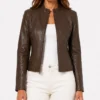 buy Brown Womens Cafe Racer Leather Jacket