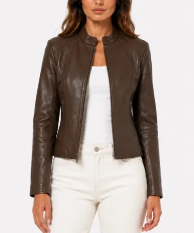 buy Brown Womens Cafe Racer Leather Jacket