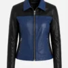 Shop Womens Color Block Blue and Black Leather Jacket