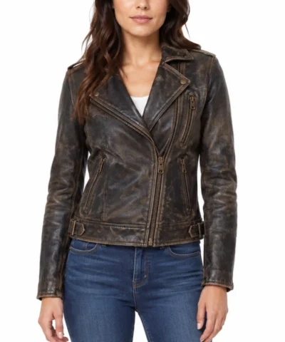 Distressed Leather Motorcycle Jacket​ for Womens