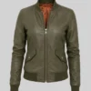 Womens Lambskin Leather MA-1 Flight Bomber Jacket