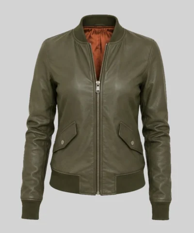 Womens Lambskin Leather MA-1 Flight Bomber Jacket