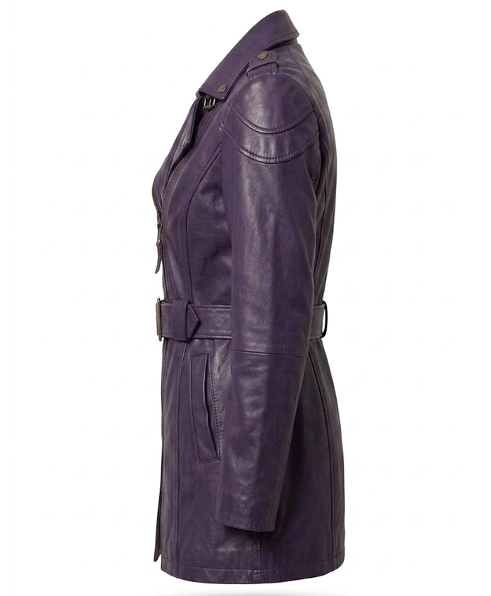 Womens Lambskin Leather Purple Coat