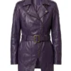 Womens Length Lambskin Leather Purple Coat