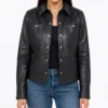 Women’s Minimalist Lambskin Black Leather Shacket