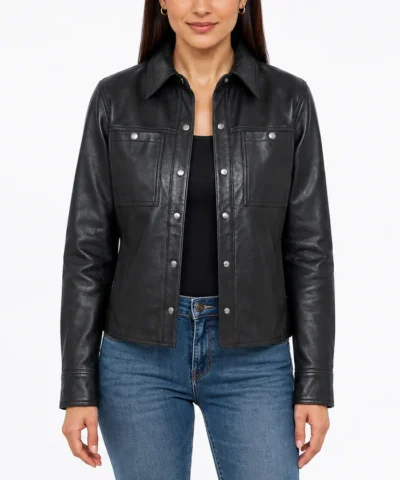 Women’s Minimalist Lambskin Black Leather Shacket