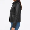 Womens Minimalist Black Lambskin Leather Shacket