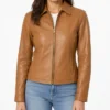 Petite Tan Leather Jacket for Womens