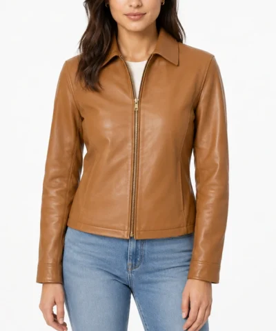 Petite Tan Leather Jacket for Womens