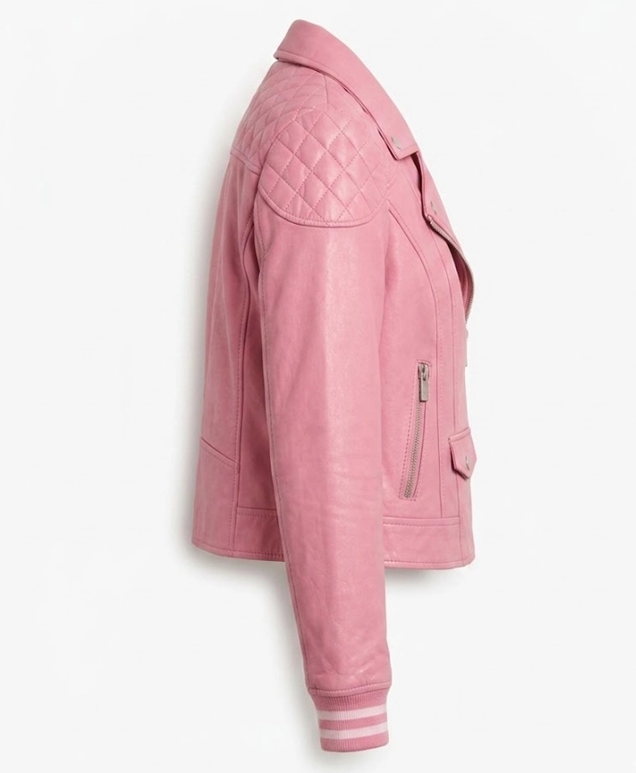 Womens Pink Biker Leather Jacket