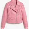 Womens Pink Biker Style Leather Jacket