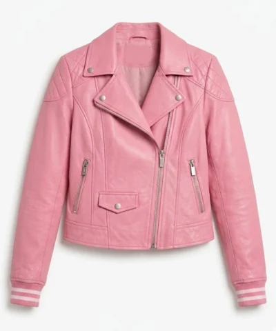 Womens Pink Biker Style Leather Jacket