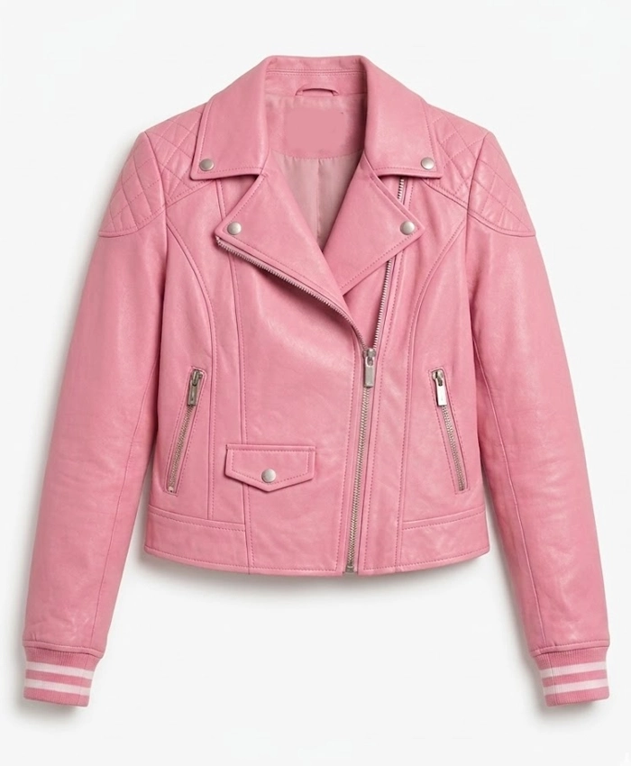 Womens Pink Biker Style Leather Jacket
