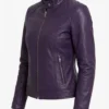 Womens Purple Cafe Leather Jacket