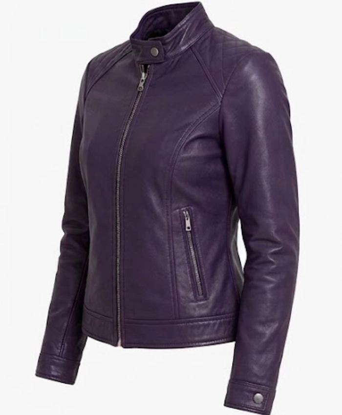 Womens Purple Cafe Leather Jacket