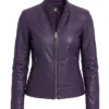 Womens Purple Cafe Racer Leather Jacket