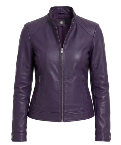 Womens Purple Cafe Racer Leather Jacket