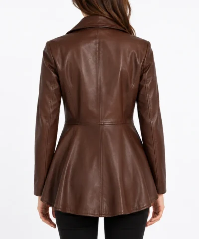 Buy Womens Real Leather Cognac Peplum Jacket on sale