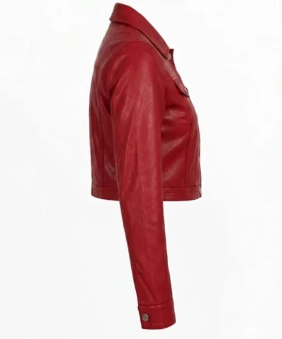 Womens Red Wax Cropped Harrington Jacket