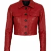 Womens Red Wax Cropped Harrington Leather Jacket For Sale