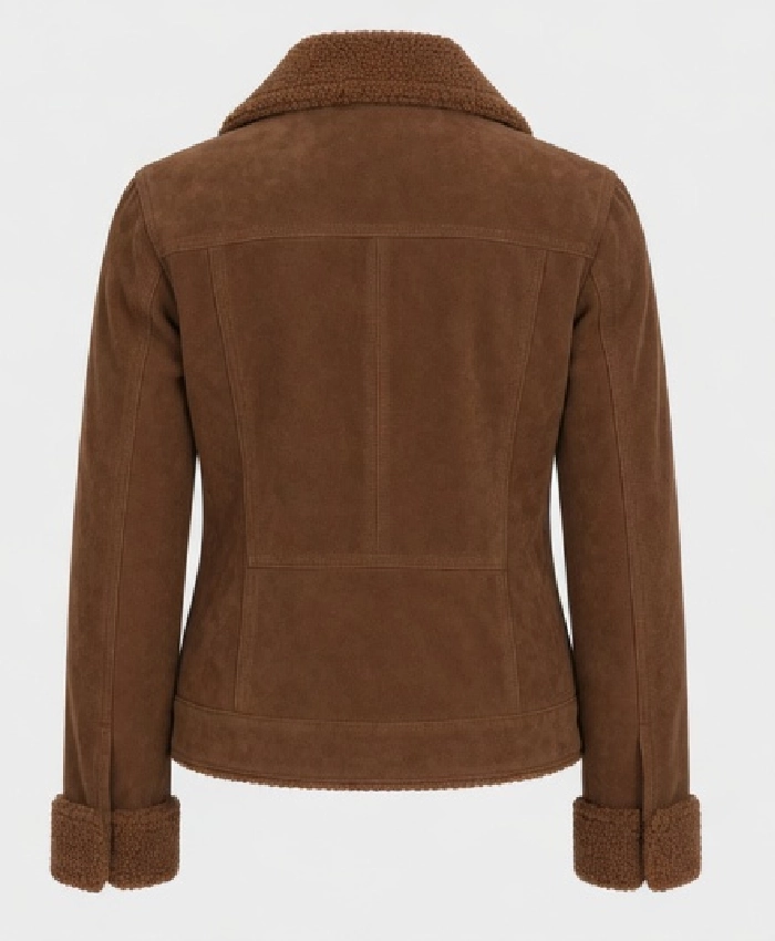 Womens Shearling Suede Trucker Jacket