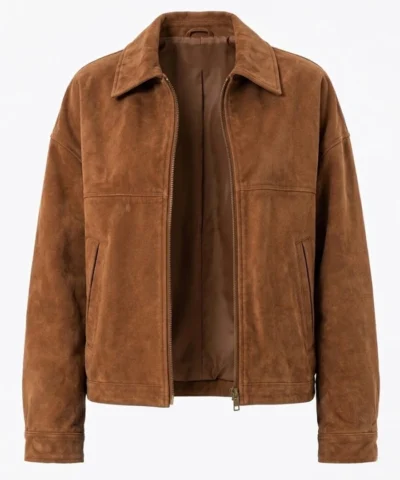 Womens Tan Brown Oversized Suede Leather Jacket