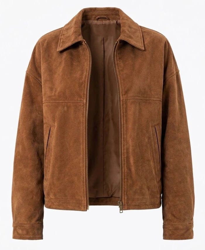 Womens Tan Brown Oversized Suede Leather Jacket